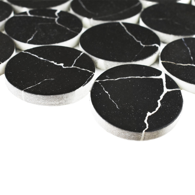 Black Nero Marquina Dots 12" x 12" Luxury Marble Mosaic Wall & Floor Tile , Black & White, Dot