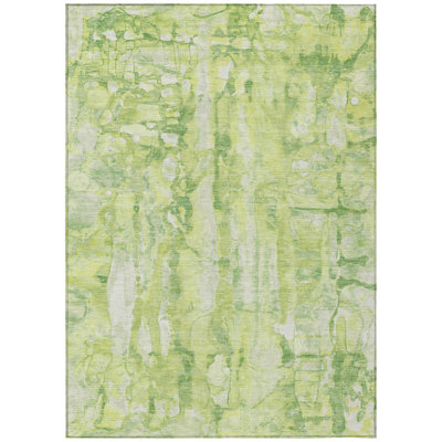 8' X 10' Lime Green And Ivory Abstract Washable Indoor Outdoor Area Rug