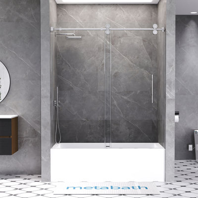 56"-60" W x 66" H Single Sliding Frameless Tub Door with 5/16"(8mm) Tempered Clear Glass