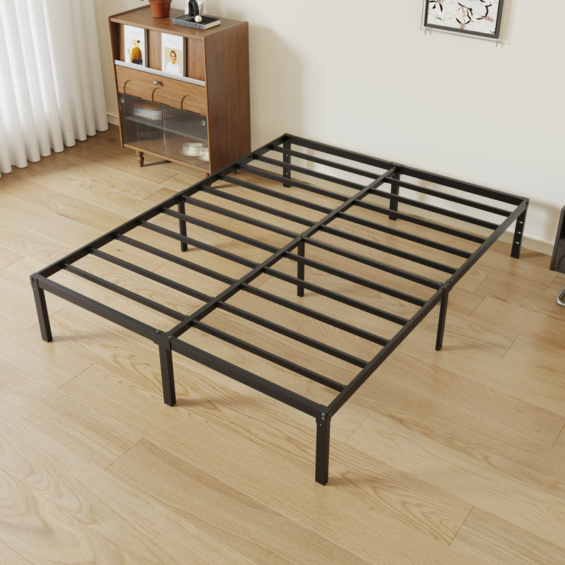 Base de lit plateforme en métal 14 po avec espace de rangement, Grand lit, Noir, 14"