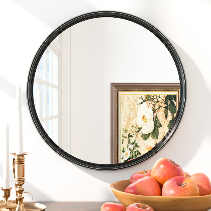 Round Bathroom Vanity Mirror with Tempered Glass, French Cleat and Aluminum Frame, Matte Black, 30" x 30"