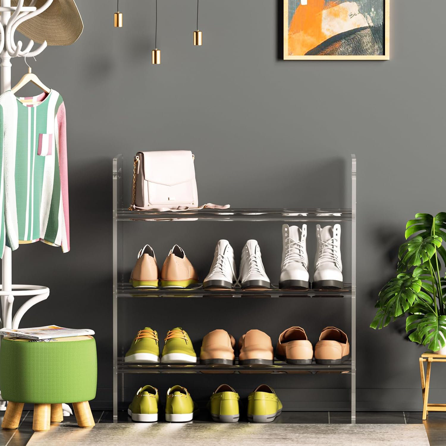 Rebrilliant 3-Tier Acrylic Shoe Rack For Entryway, Free Standing Shoe ...