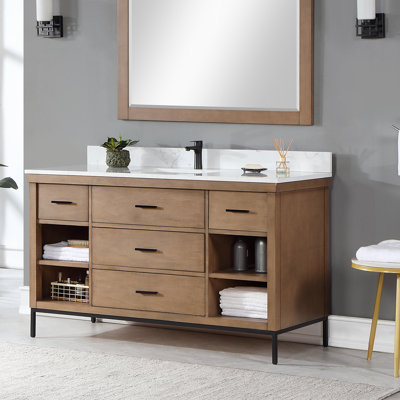 Kesia 60'' Single Bathroom Vanity with Cultured Marble Top