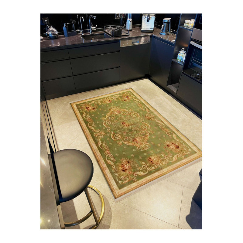 Tapis décoratif vert lavable à la machine, Tapis de couloir 2 pi 6 po x 6 pi 7 po inclus