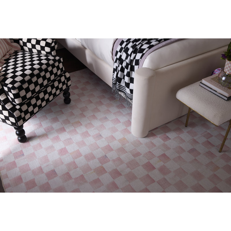 Rosy Checkered Washable Rug, Rectangle 8' x 10'