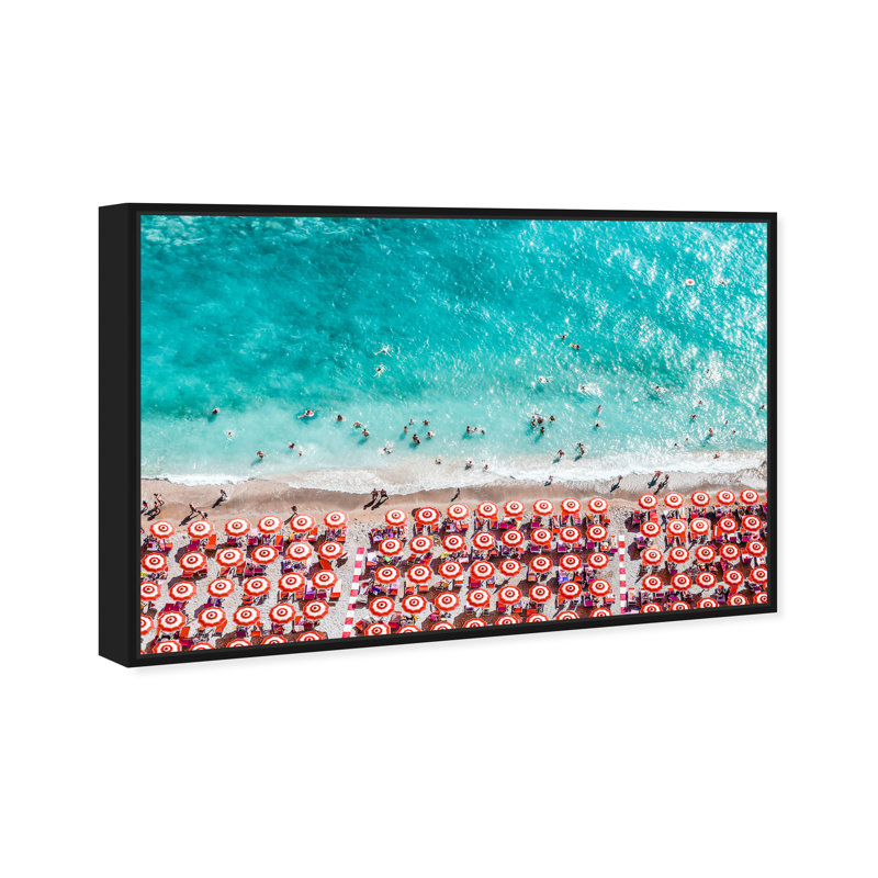 Paradise Beach Umbrellas - impression, Noir, H 20 po x l 30 po, Cadre flottant noir