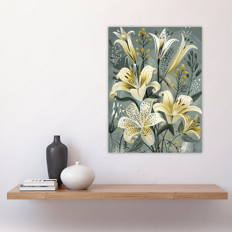 Elegant Lily Bouquet Grey Floral Wall Art Print