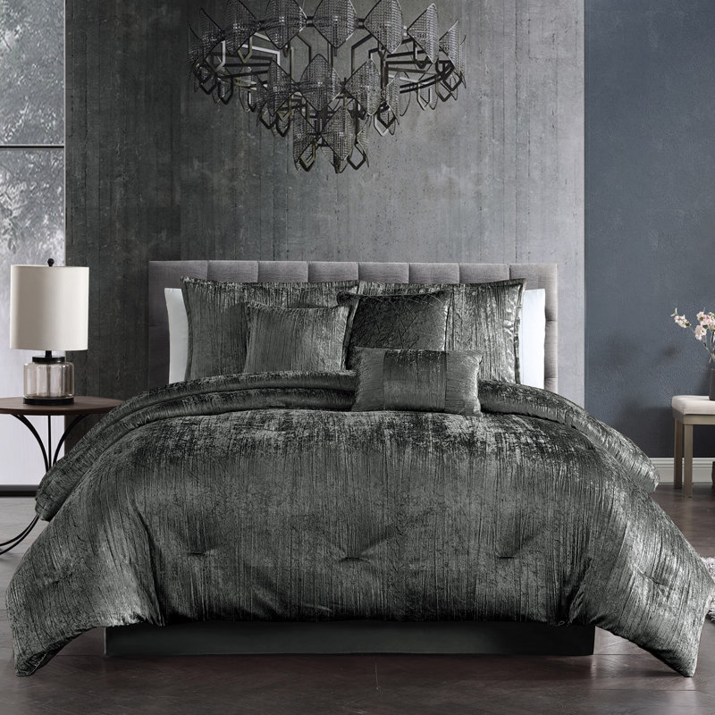 Turin Crinkle, King Comforter + 6 Additional Pieces, Charcoal