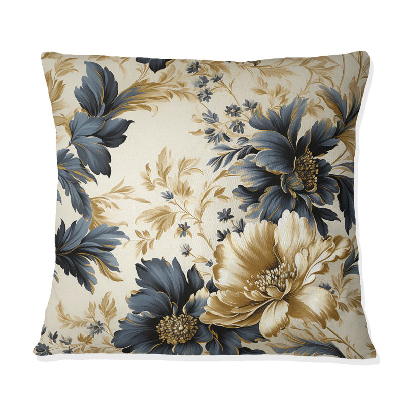Coussin décoratif en polyester damassé doré et doré, H 18 po x l 18 po