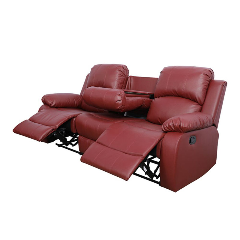 82'' Faux Leather Reclining Sofa, Red Faux Leather
