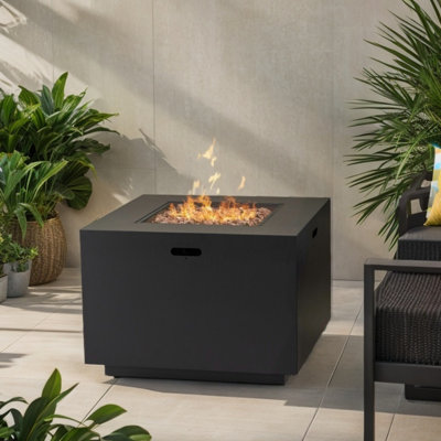 Foyer d'extérieur au propane carré gris foncé de 33 pouces, 50000 Btu, avec table d'appoint cachée, chauffe-terrasse d'une hauteur de 24 pouces