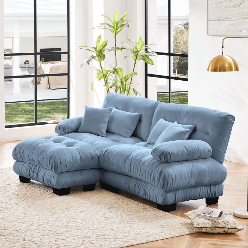 Canapé modulaire Cloud Couch pour le salon, canapé 2 places en chenille avec 2 coussins lombaires et 2 coussins décoratifs, canapé rembourré à accoudoirs larges avec repose-pieds convertible