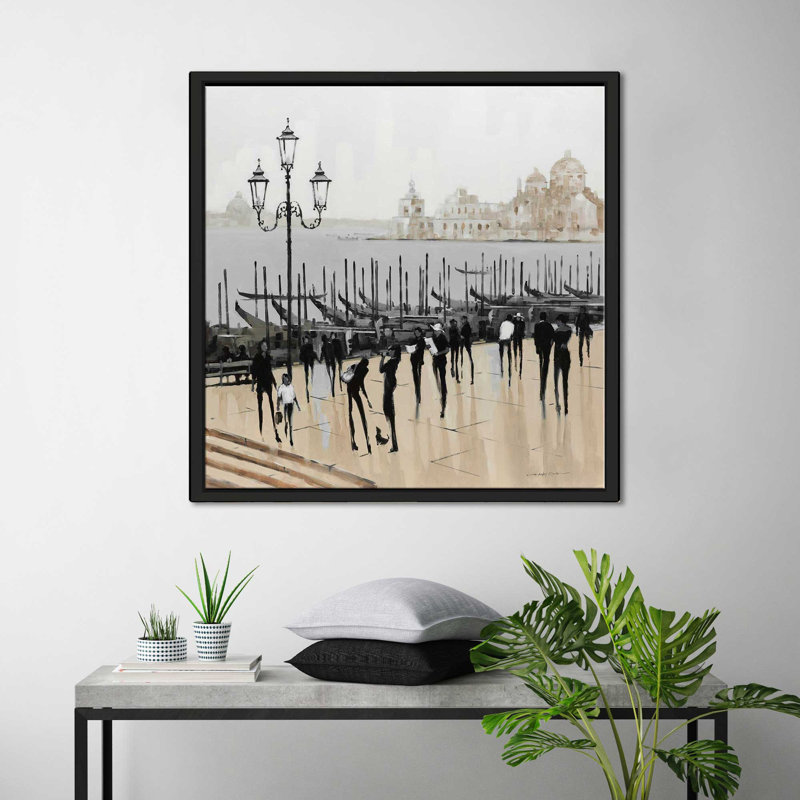 «Quiet Gondolas I» par E. Anthony Orme - Peinture, Cadre flottant noir, H 31,5 po x l 31,5 po x P 2 po