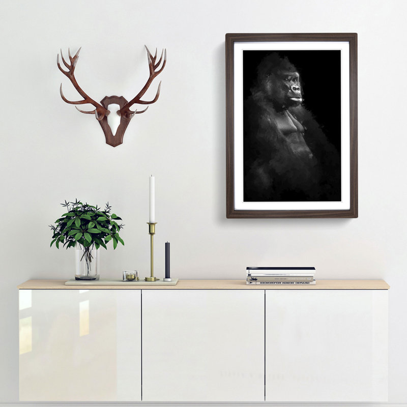 Silverback Gorilla Portrait in Abstract - Picture Frame Graphic Art Print, 60cm H x 40cm W x 2cm D, Walnut
