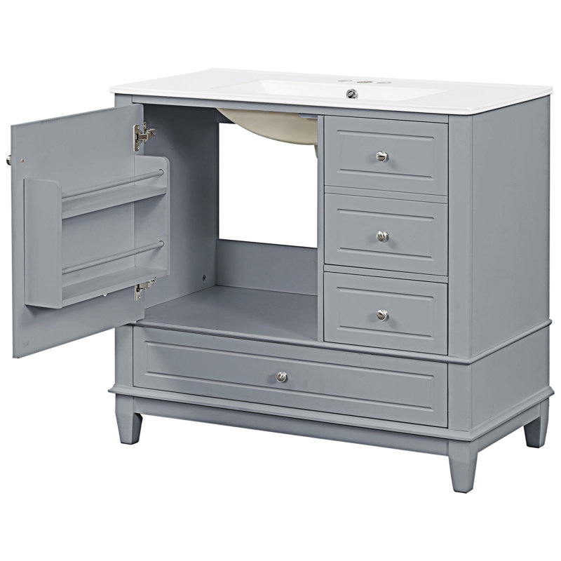 Meuble-lavabo autoportant avec lavabo en céramique, Gris, Argent argent