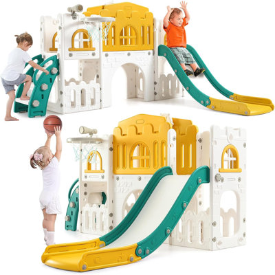Ensemble de glissade 8 en 1 pour tout-petits, glissade pour enfants, structure de jeux avec panier de basketball, aire de jeux intérieure et extérieure pour tout-petits