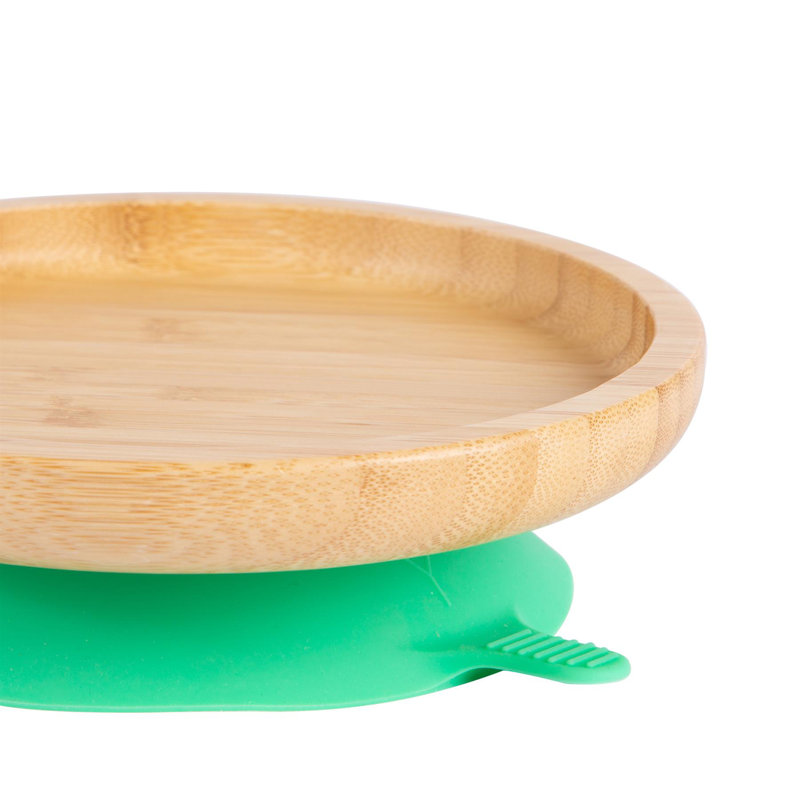 Tiny Dining - Children's Bamboo Suction Round Plate, Green