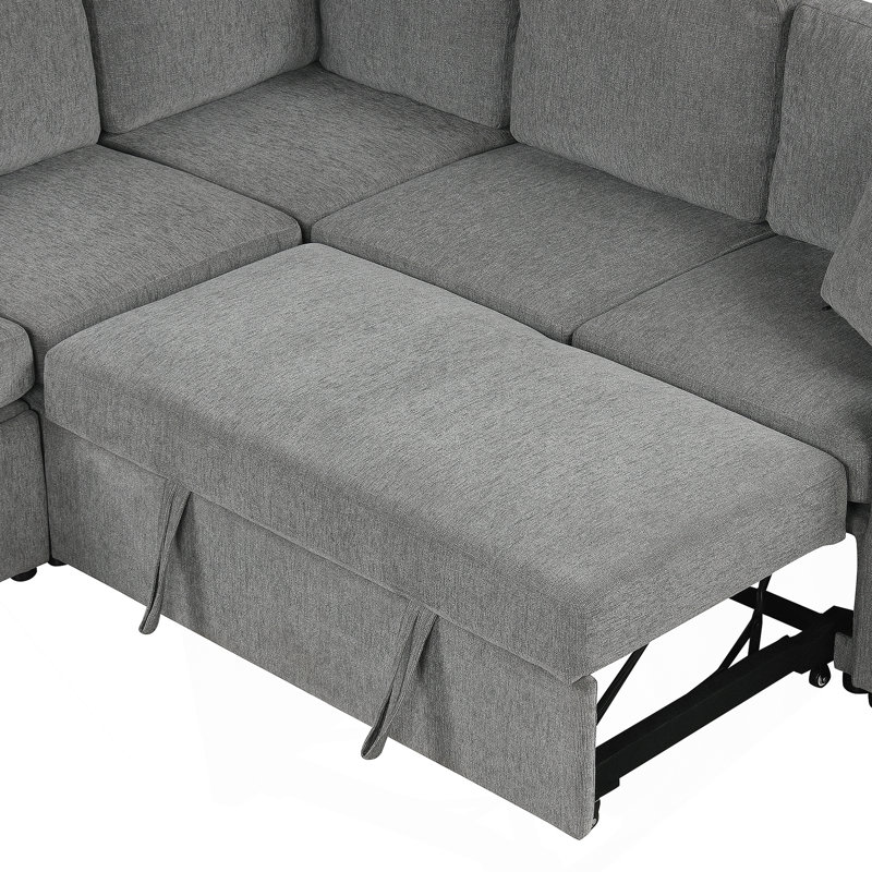 Canapé-lit modulaire convertible en U 108,7 po pour salon, gris, Gris chenille