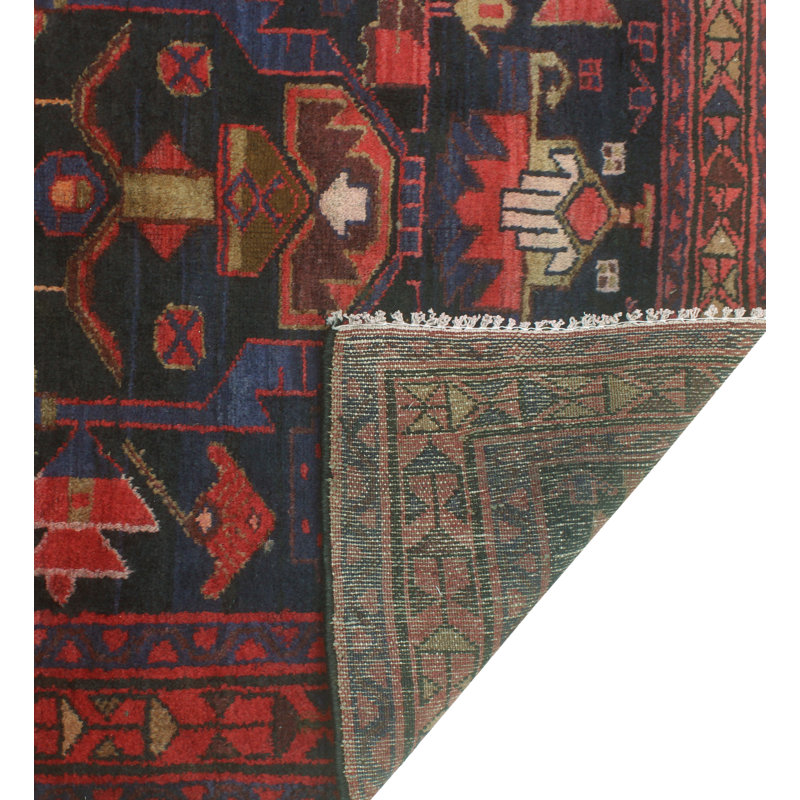 One-of-a-Kind 3'5" x 9'9" New Age Runner Wool Area Rug in Navy and Purple