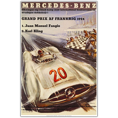 « mercedes benz grand grand », affiche rétro sur toile tendue encadrée