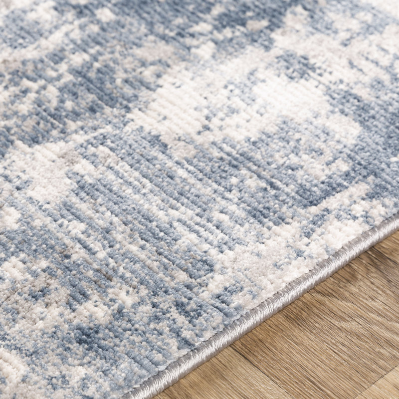 Hobert Abstract Grey/Blue Area Rug, Rectangle 6'7" x 9'6"