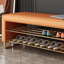  Banc de rangement orange en cuir pour hall d'entrée-112128044