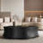39'' Modern Sculptural Wood Coffee Table with Irregular Flower Shape, Black Contemporary Living Room Center Table with Drawer