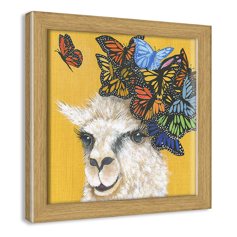 Art sur toile llama, H 9 po x l 9 po x P 1,18 po, Cadre en chêne