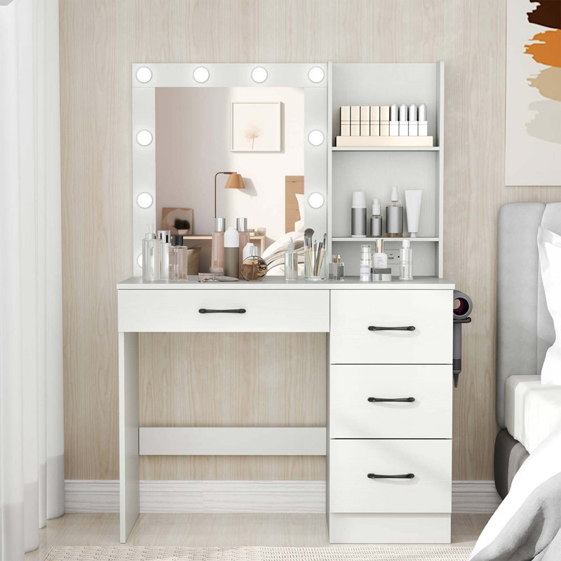 Bureau de maquillage avec miroir et lumières, Blanc
