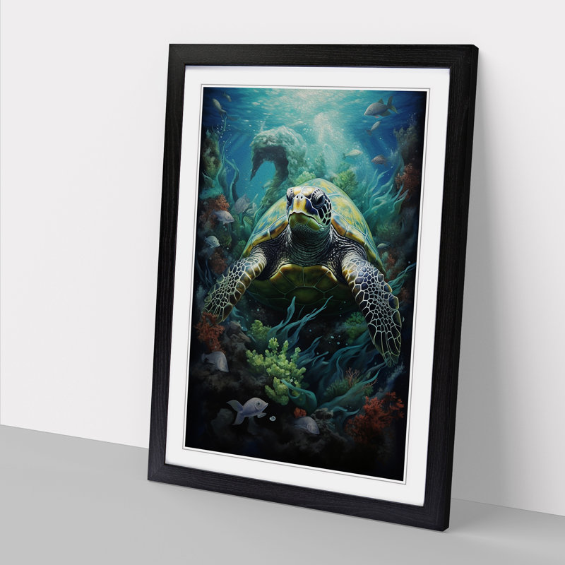 Sea Turtle Gothic Art - Framed Print, Black Framed, 46cm H x 34cm W x 2cm D