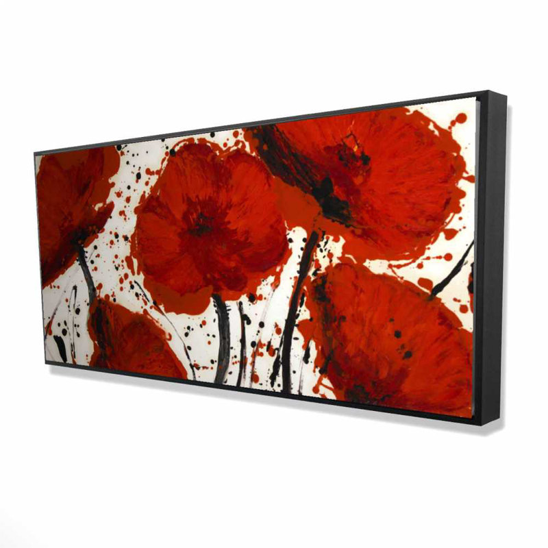 Peinture abstraite éclaboussures de fleurs rouges - Toile encadrée