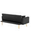 Lit futon convertible noir, Compact Living Essential, velours, 3 positions réglables, pieds en métal, futon en velours facile à assembler, 4 réglables, design