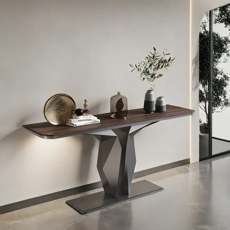 Modern Minimalist Walnut Console Table, 31.5" H x 59.1" W x 11.8" D, Gray