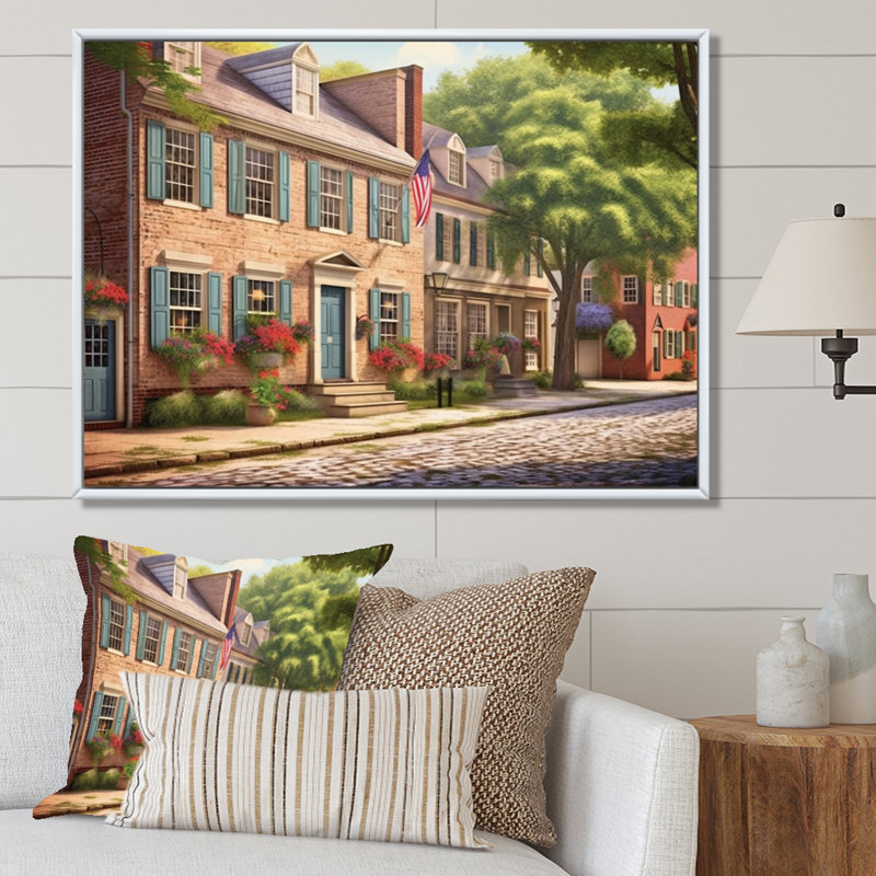 «Delaware 1950S Village I», reproduction d'art sur toile, H 34 po x l 44 po x P 1,5 po, Cadre flottant blanc