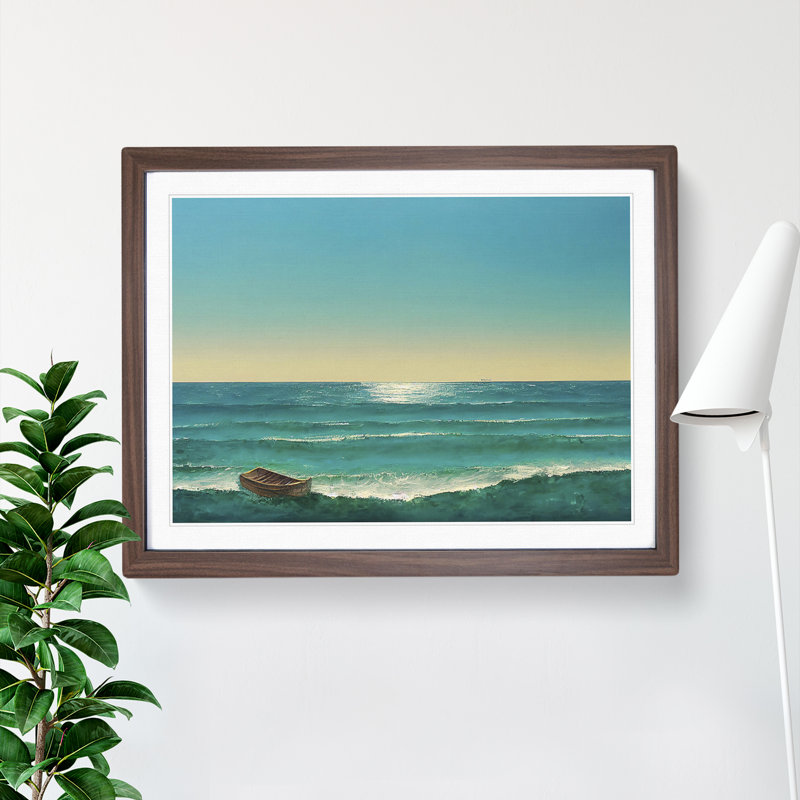 Single Boat - Single Picture Frame Print, Walnut Framed, 34cm H x 46cm W x 2cm D