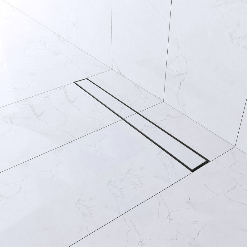 24" Linear Tile-in Shower Drain with Hair Strainer & Lifting Hook-Modern Stainless Steel Drain for Bathroom Showers