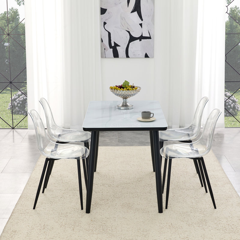Ensemble table et chaises de salle à manger en MDF transparent et blanc, gain de place