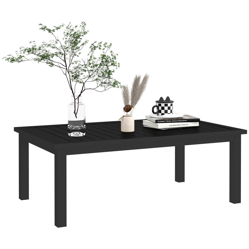 Outsunny Aluminium Outdoor Coffee Table Slat Tabletop 100cm x 60 cm Black