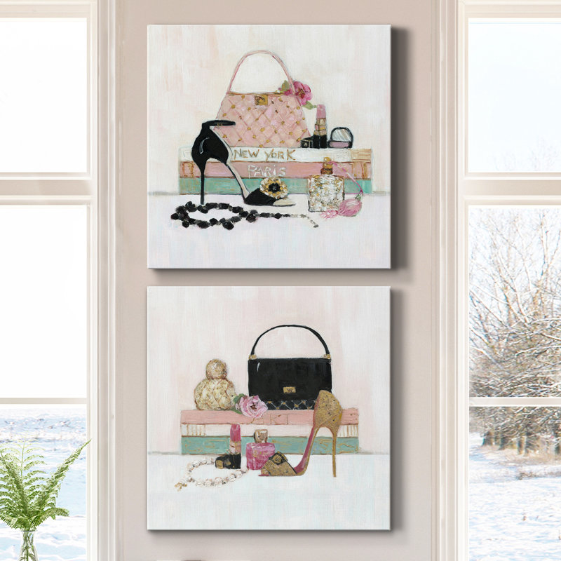 Fashionista I - Ensemble de 2 peintures sur toiles, H 40 po x l 80 po x P 1 po, Toile tendue