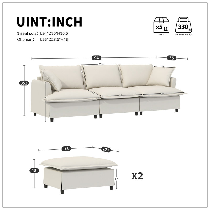 Canapé modulaire avec repose-pieds Chenille, Chenille beige
