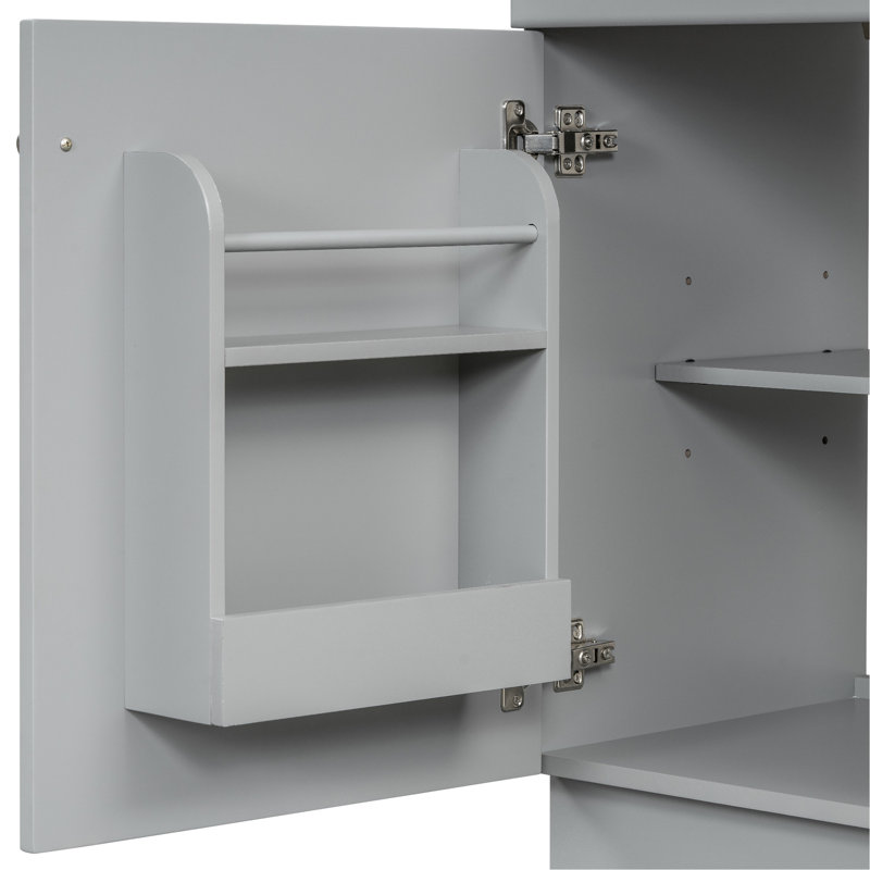 Lavabo de salle de bain 18 po, gris - avec porte et tablettes réglables Bassin en céramique Protection de débordement de surface lisse pour un lavabo relaxant, armoire robuste