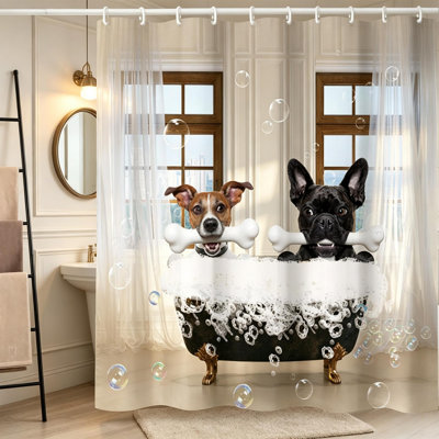 Funny Dogs in Bathtub Shower Curtain, 72"x72" Waterproof Polyester Bath Curtain with 12 Hooks, 3D Digital Print Bubble Dog Bathroom Decor