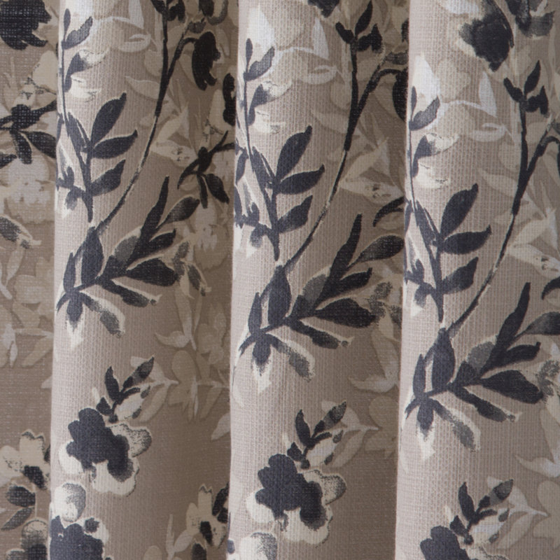 Quane Polyester / Cotton Light-Filtering Vine Print Curtain Panel with Grommet Top, Taupe/Black, 50" x 84"