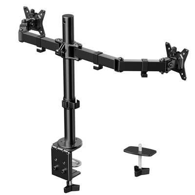 Support pour écran double, hauteur réglable, inclinable, pivotant, pivotant, support de bureau ajustable robuste pour 2 écrans jusqu'à 32 pouces, supporte 17,6 lb par bras de moniteur