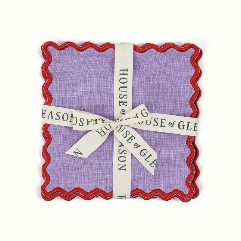 The Vivienne Square Cocktail Napkins, Red/Lilac