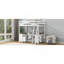 Lit mezzanine double avec bureau en U, tiroirs et tablettes de rangement, blanc