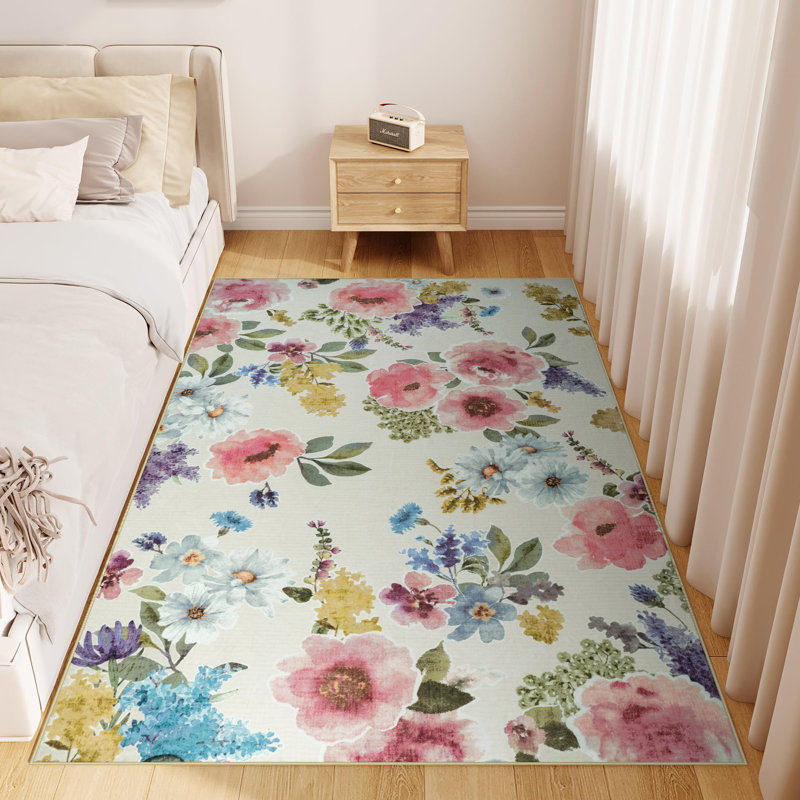 Large Flower Living Room Rug Washable Bedroom Rug Non-Slip Colorful Vintage Accent Floor Carpet For Home Decor