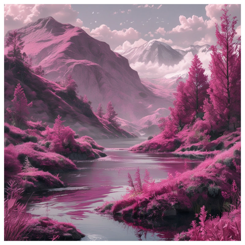 Couvre-lit matelassé Pink Mountain Landscape, King