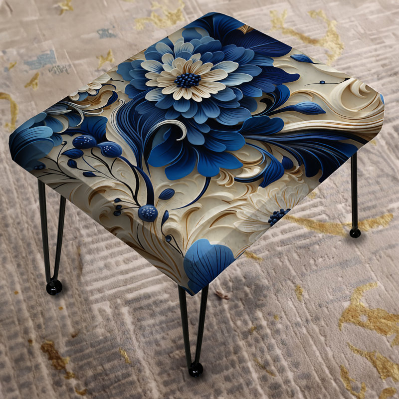 Blue Scrollwork Swirls Victorian Pattern II - Floral Rectangle Ottoman