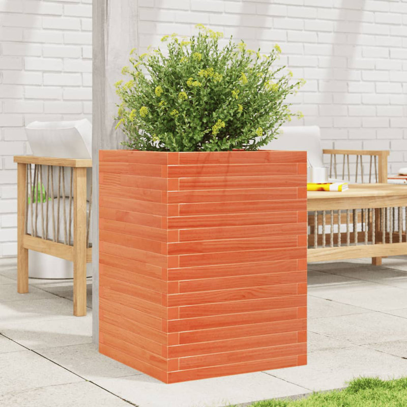 Amiela Planter Box, Wax Brown, 68.5cm H x 50cm W x 50cm D